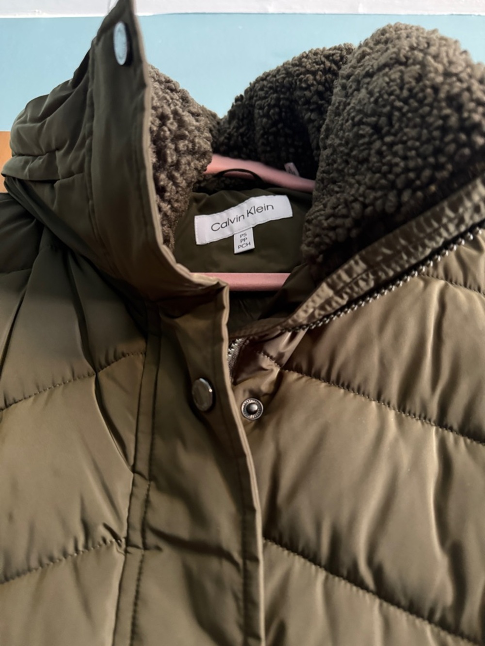 Brand new Calvin Klein Olive Green Puffer Jacket with Sherpa Lining